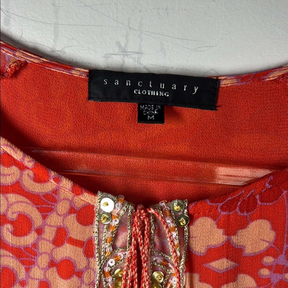 Sanctuary Boho Patchwork Embellished Kimono Sleeve Top, Size Medium - Picture 6 of 10
